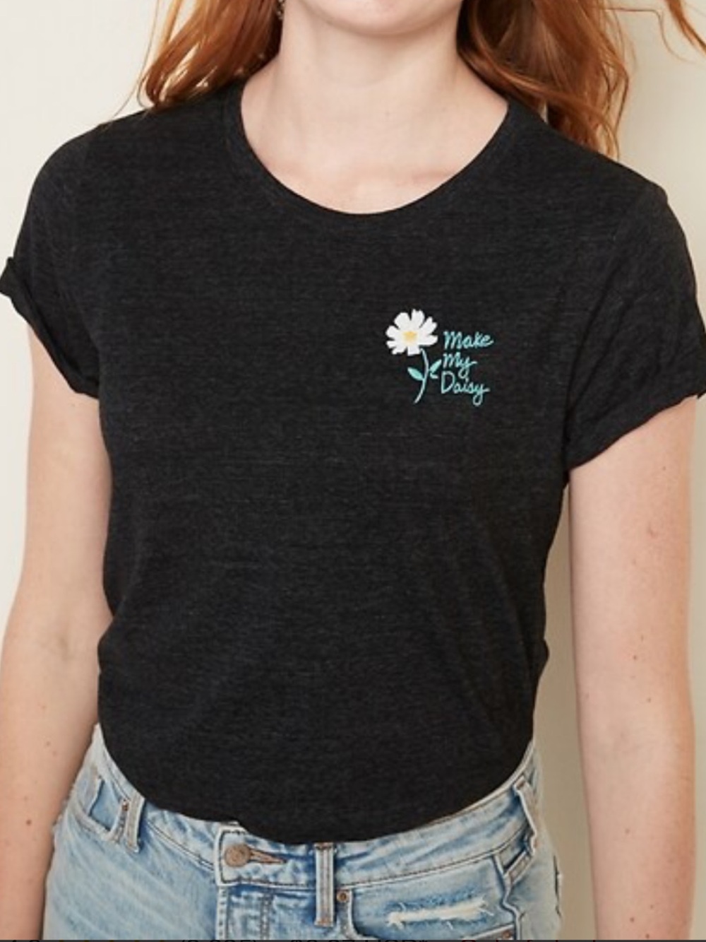 Old Navy Dark Gray Tee with Daisy Detail